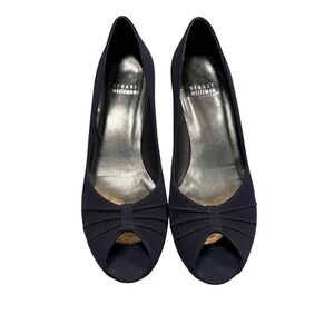 Stuart Weitzman Navy Blue Peep Toe Heels Bow Detail Classic Pumps Women's Size 8